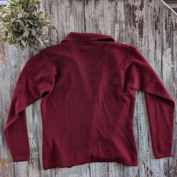 Vintage Merino Wool Red Collared Cardigan Women's Medium - Picture 5 of 8